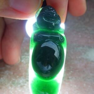 Certificate JADEITE Green Jade Hand Carved Pendant Longevity Buddha God
